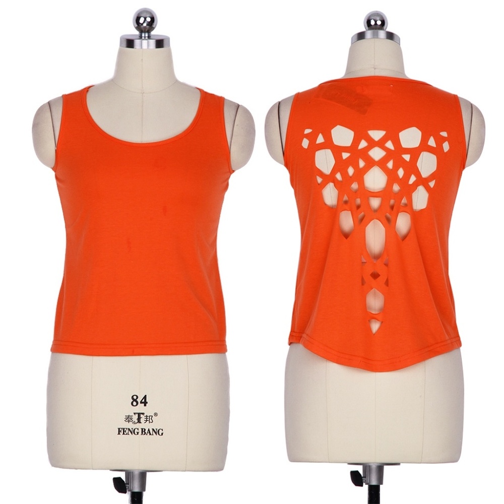 Orange Hollow Out Back Tank Top - Picture 2 of 7